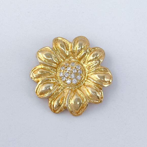 Vintage Israel Gold-Tone Cubic Zirconia Sunflower Pendant - Picture 2 of 7